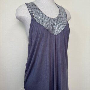 C. Oliver Gray Sleeveless Racerback Tunic With Silver Sequin Neckline Large